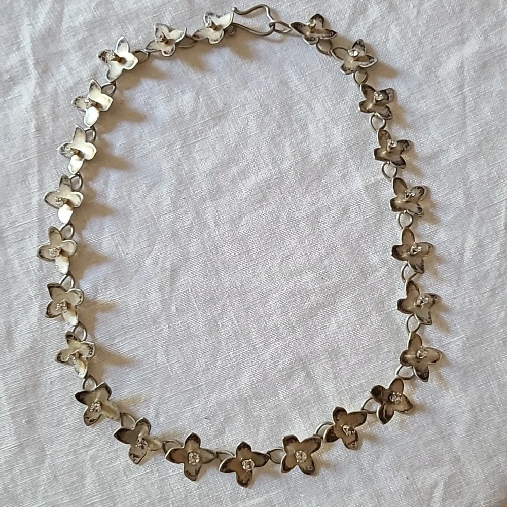 Sterling Silver & Crystals Hand Crafted Choker Necklace - Circum15" - Picture 3 of 6